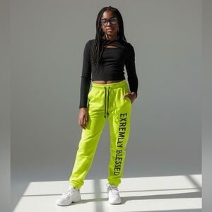 Fashion Nova Kids Bright Yellow Joggers with Black Text